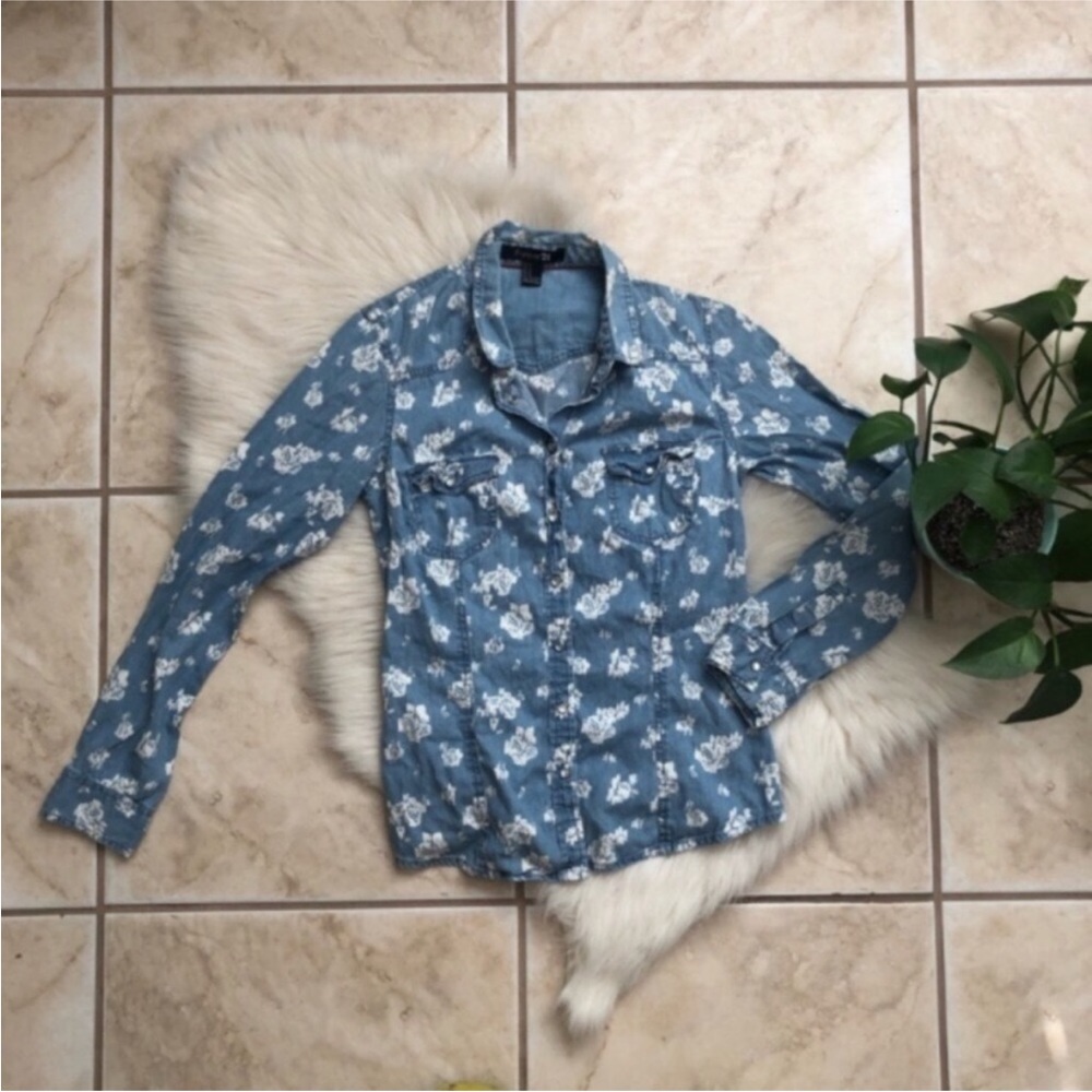 Forever 21 Chambray Rose Buttondown